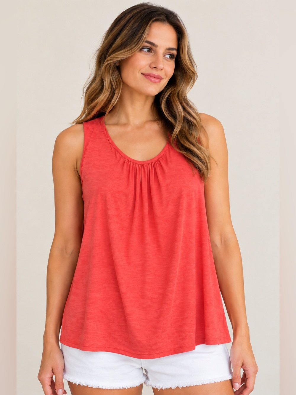 SKY Plus Coral Flowy Draped Back Sleeveless Top 1X